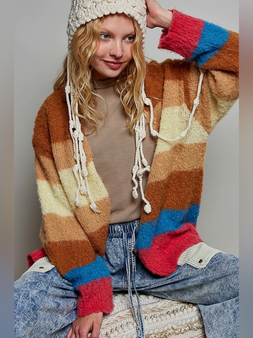 POL “ Malibu Sunset “ Striped Cardigan Sweater | Choco Multi